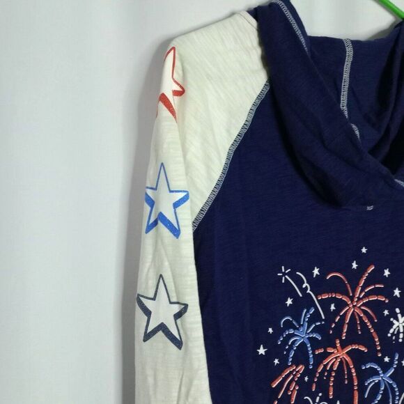 ⭐ Cat & Jack Lightweight Jacket Kids Fireworks Patriotic Graphic Hood Full Zp XL - Picture 3 of 6